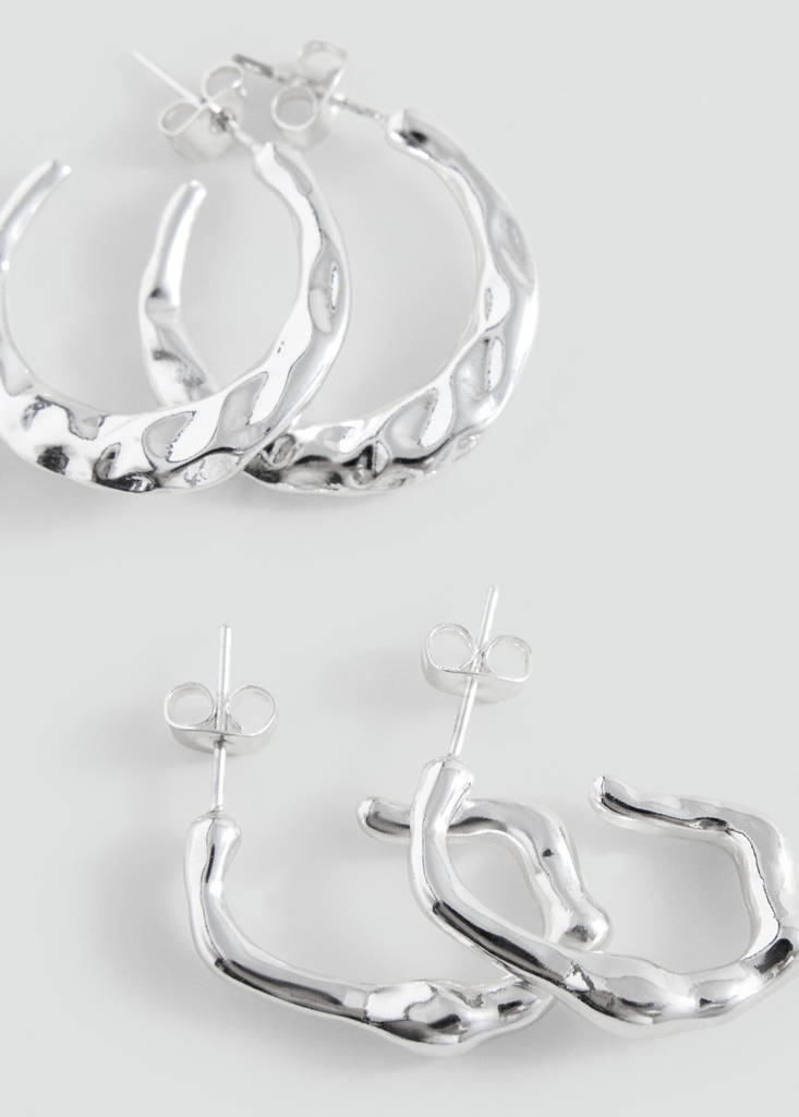 Pack of 2 textured earrings — Silver