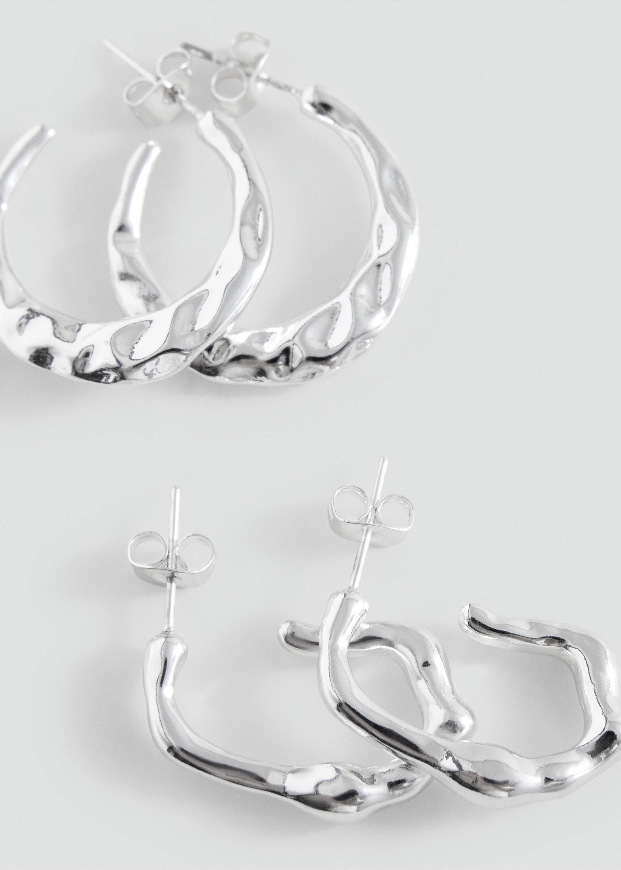 Pack of 2 textured earrings - Medium plane, Silver. Ref: 37082957-00.