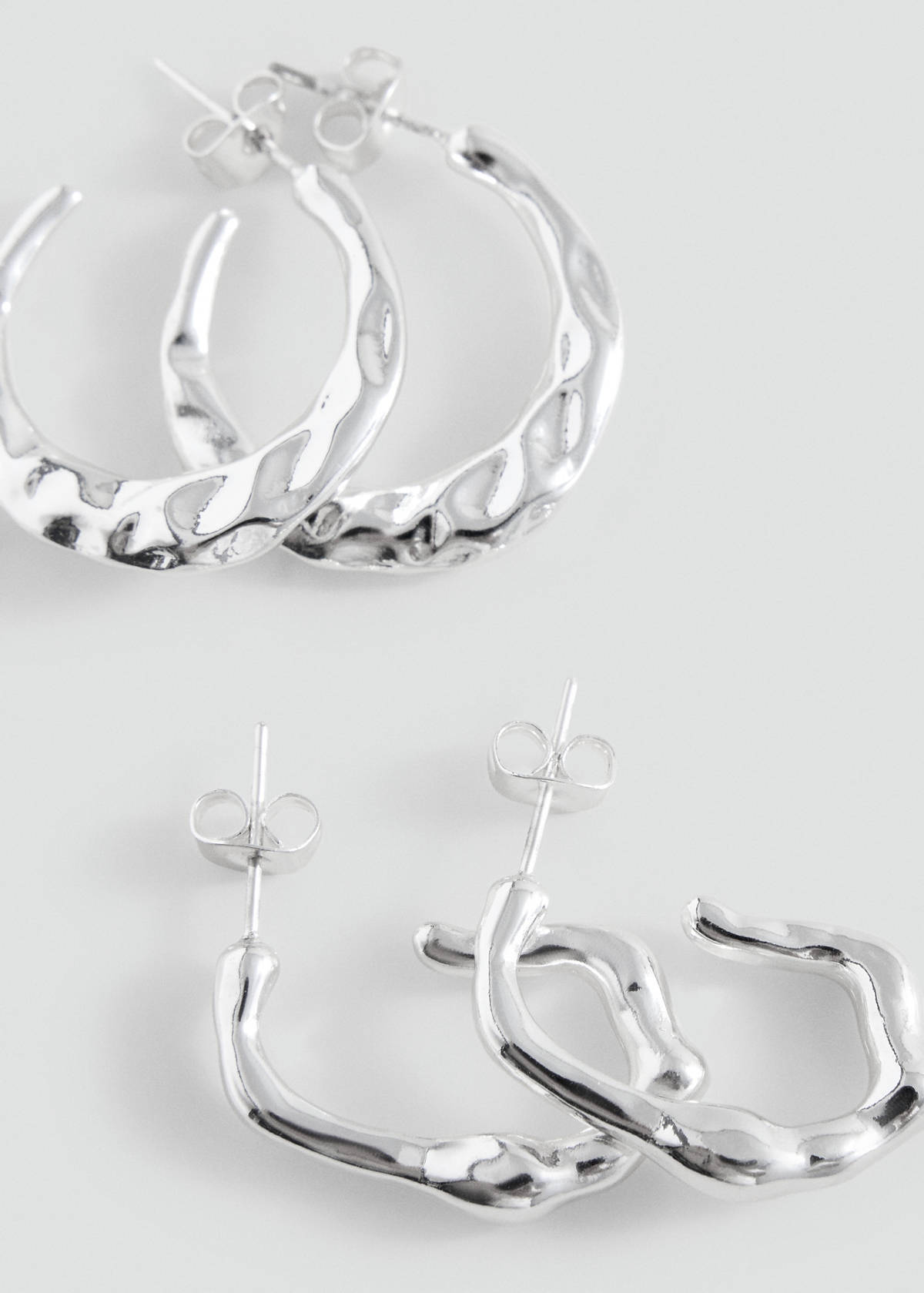 Pack of 2 textured earrings — Silver