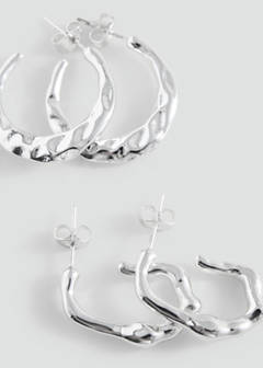 Pack of 2 textured earrings — Silver 2