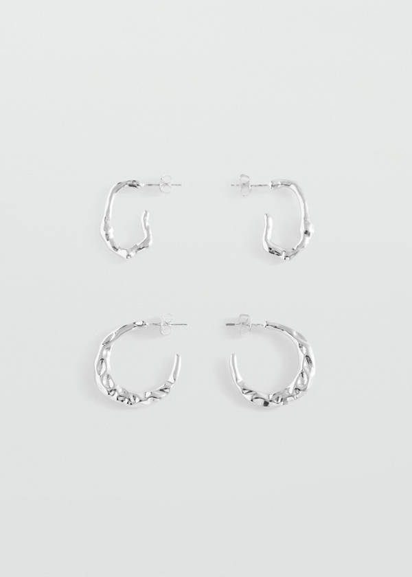 Pack of 2 textured earrings — Silver