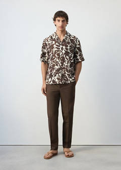 Printed cotton shirt with a bowling collar — Brown 2