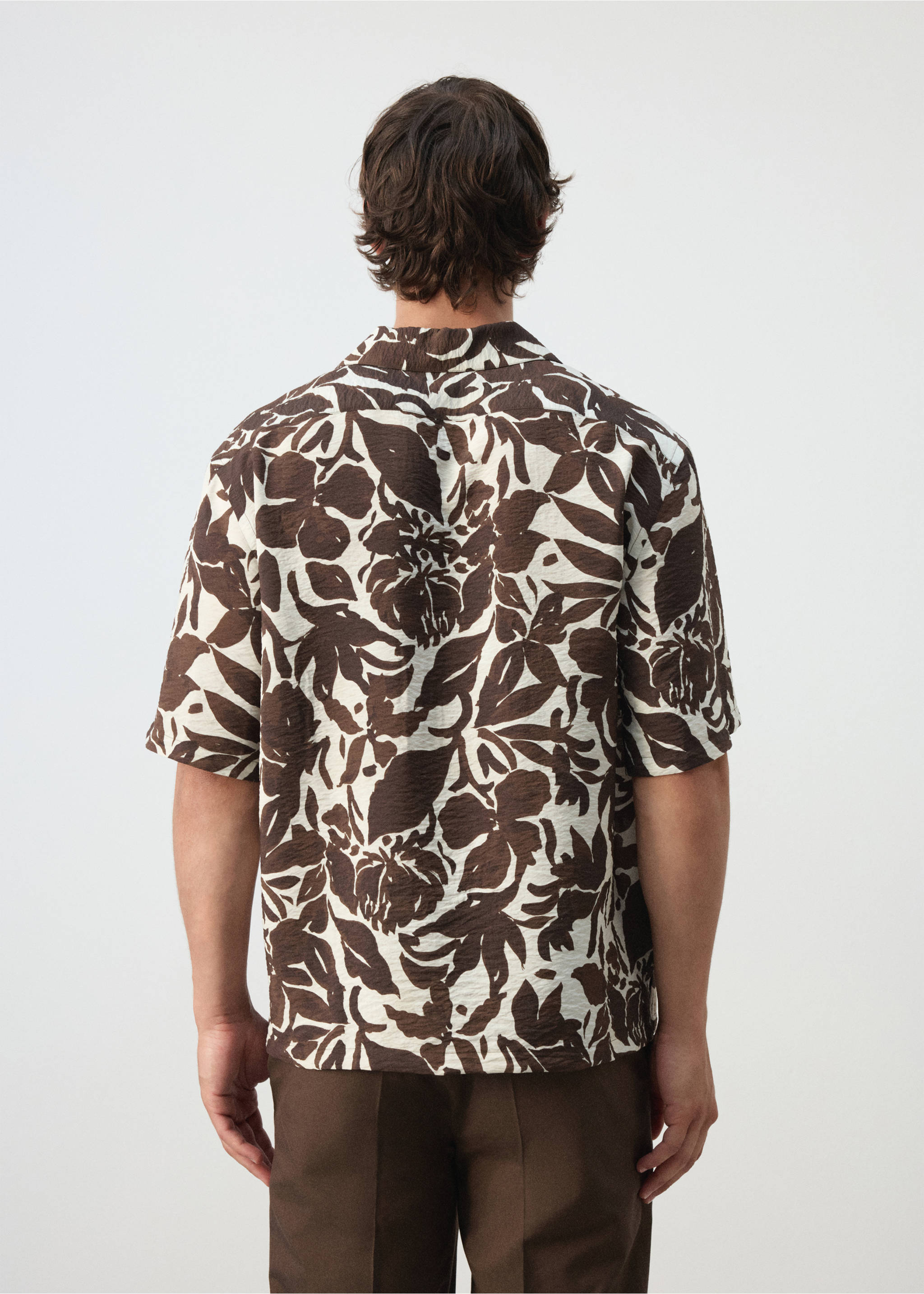 Camisa algodón estampada cuello bowling - Reverso del artículo, Marrón. Ref: 37082958-00.