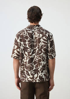 Printed cotton shirt with a bowling collar — Brown 3