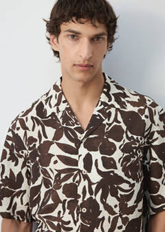 Printed cotton shirt with a bowling collar — Brown 4