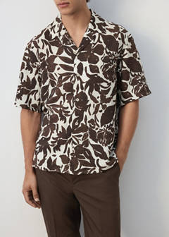 Printed cotton shirt with a bowling collar — Brown 6