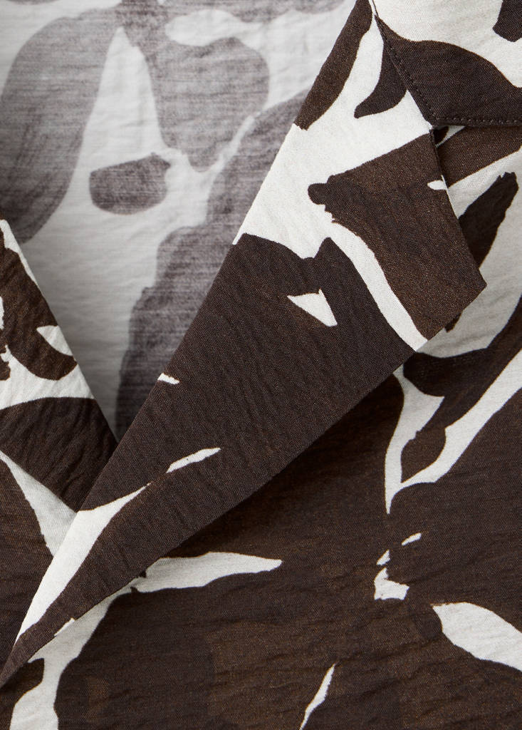 Printed cotton shirt with a bowling collar — Brown