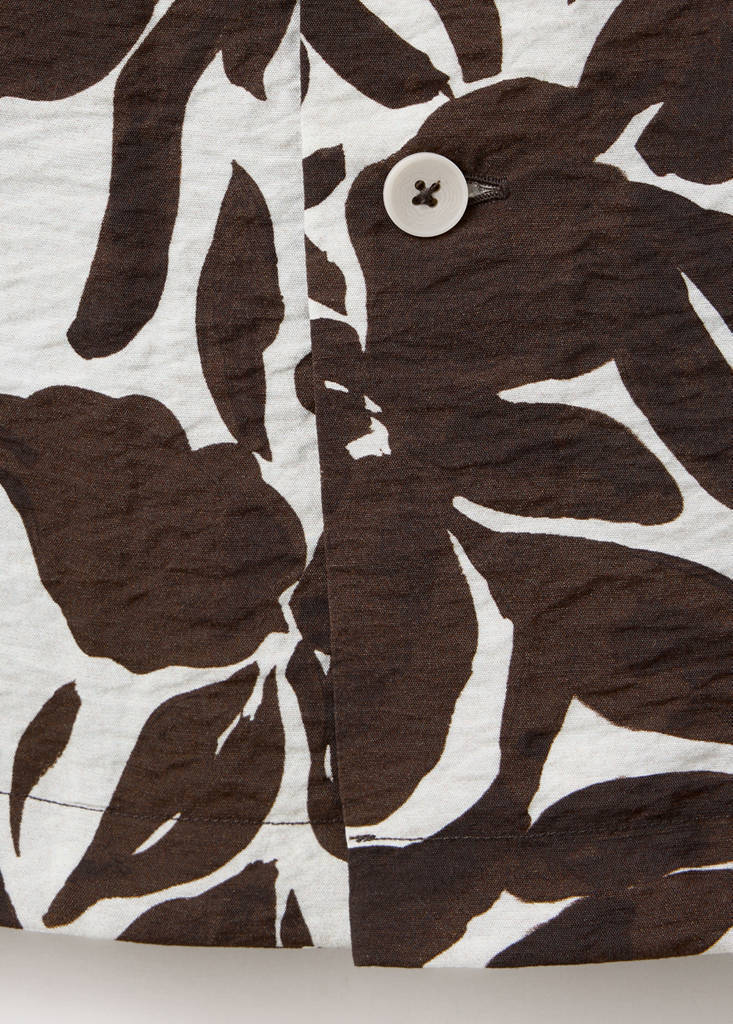 Printed cotton shirt with a bowling collar — Brown
