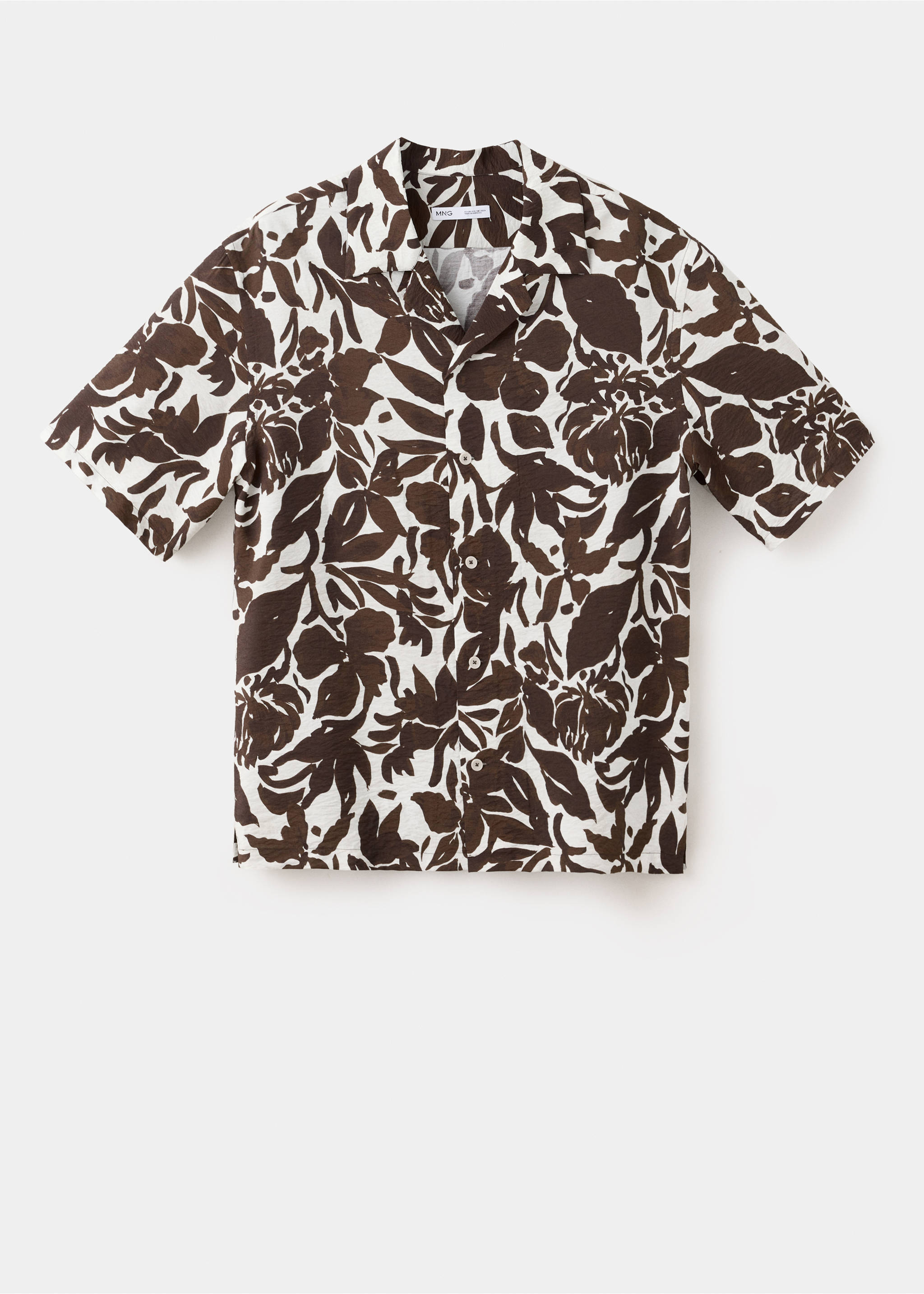 Camisa algodón estampada cuello bowling - Artículo sin modelo, Marrón. Ref: 37082958-00.
