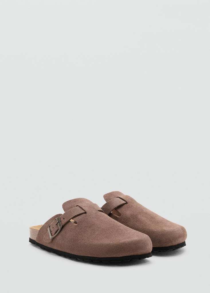 Leather clogs with buckle — Medium Brown