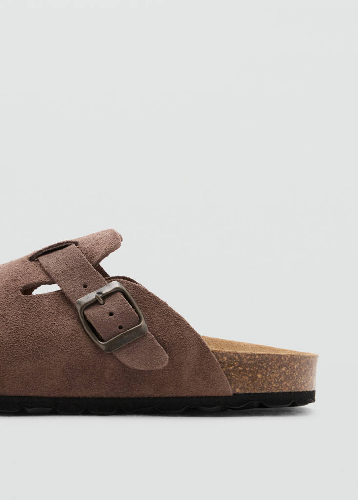Leather clogs with buckle — Medium Brown