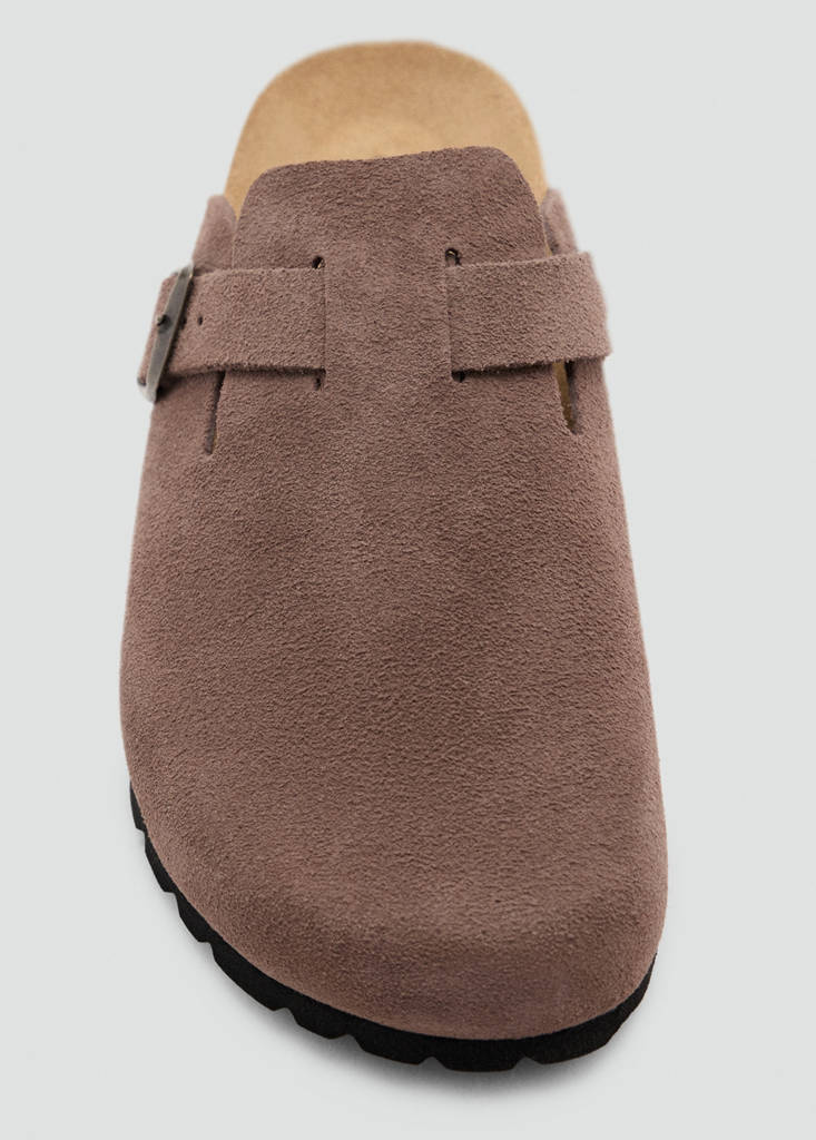 Leather clogs with buckle — Medium Brown