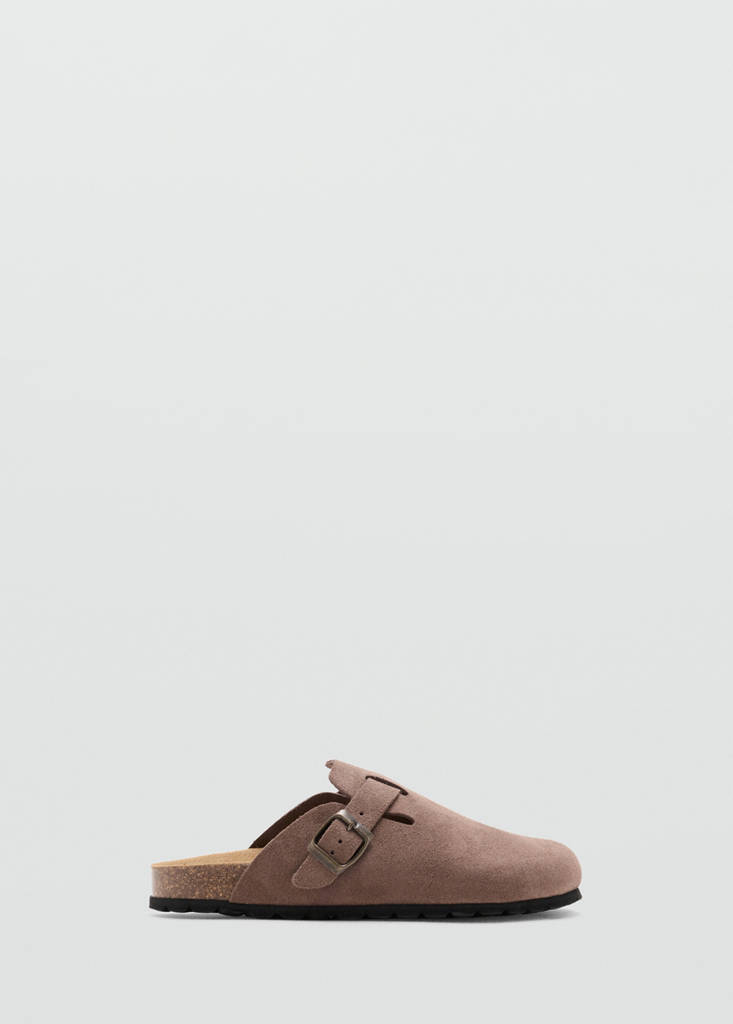 Leather clogs with buckle — Medium Brown
