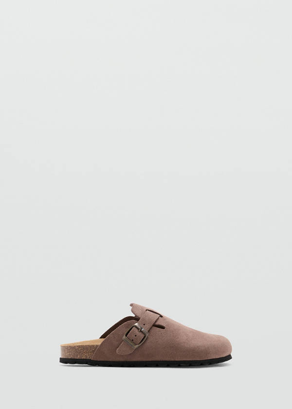 Leather clogs with buckle — Medium Brown