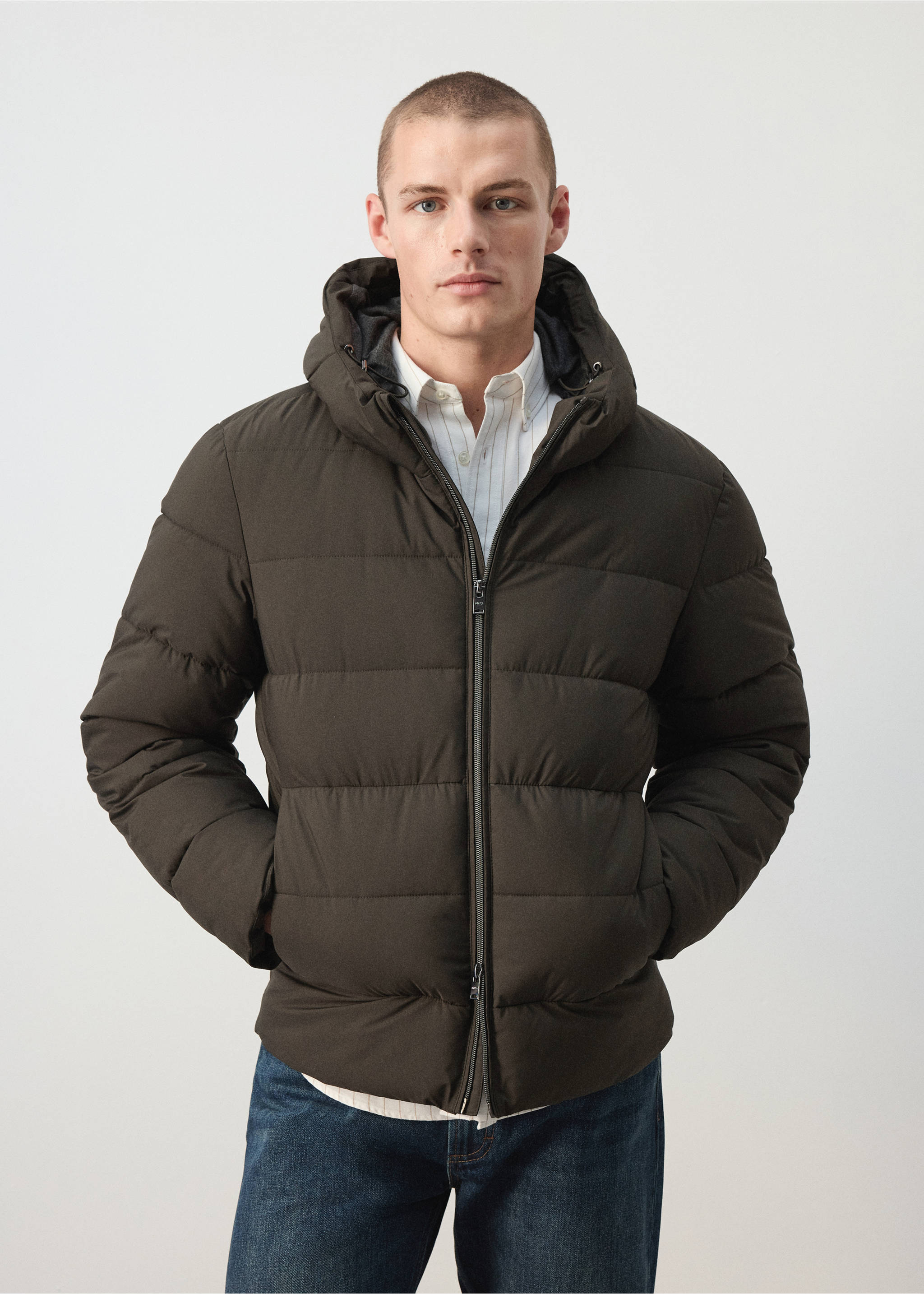 Anorak corto acolchado water repellent - Plano medio, Marrón. Ref: 37083273-00.