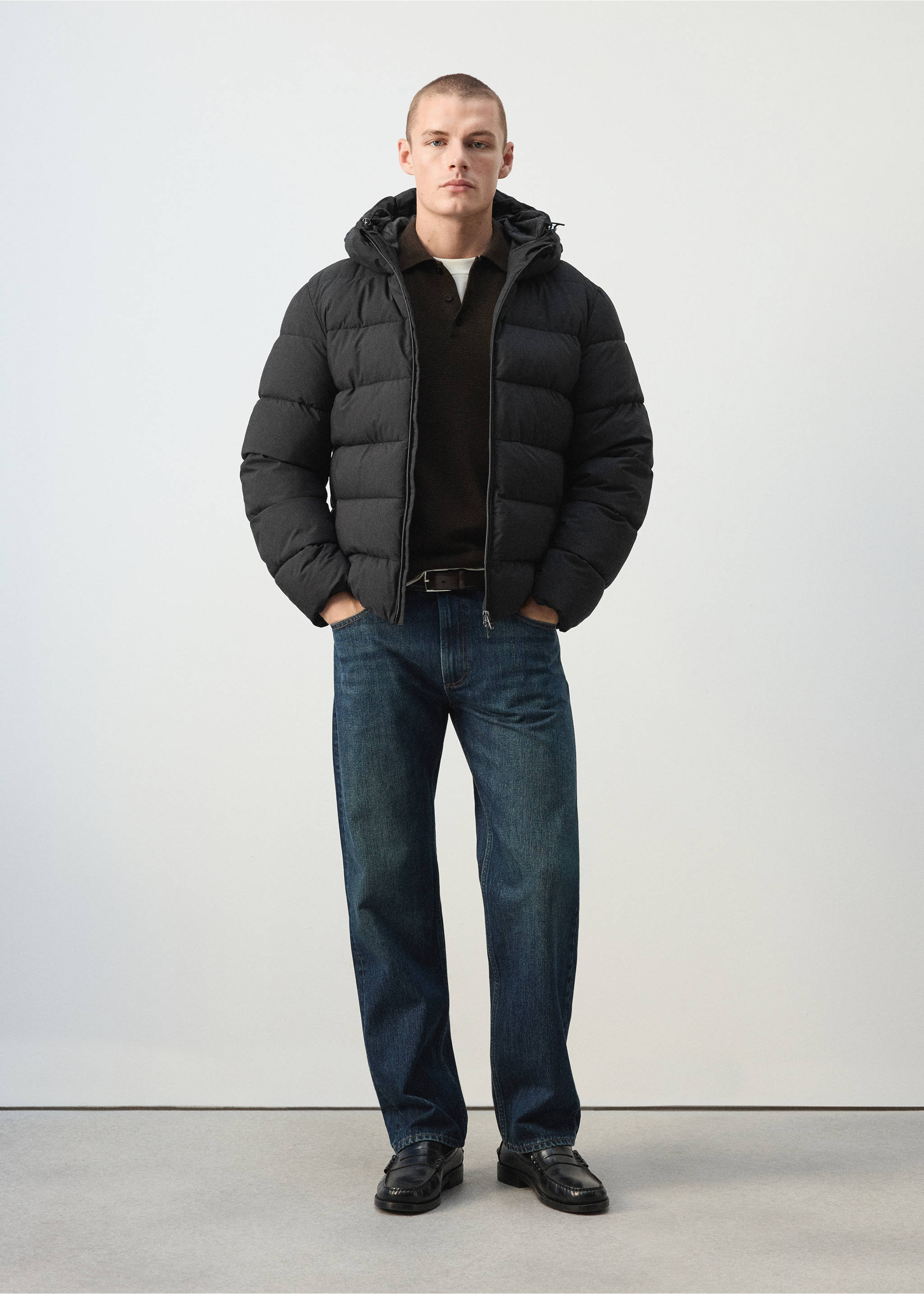 Anorak corto acolchado water repellent - Plano general, Negro. Ref: 37083273-00.