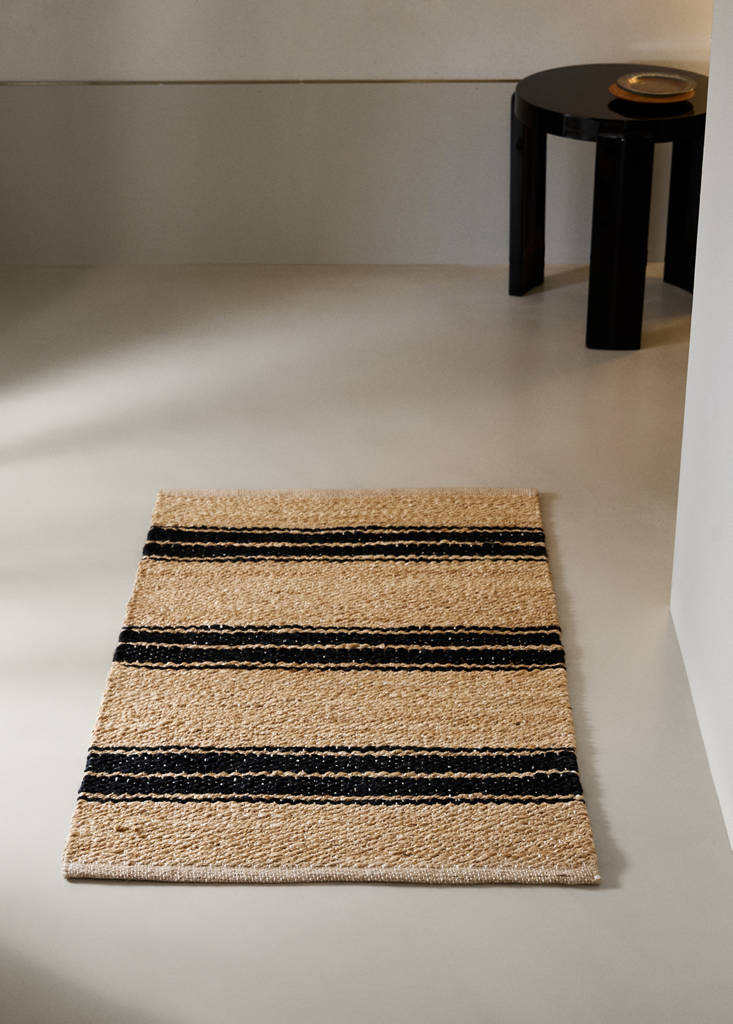 Small striped 100% jute doormat — Beige