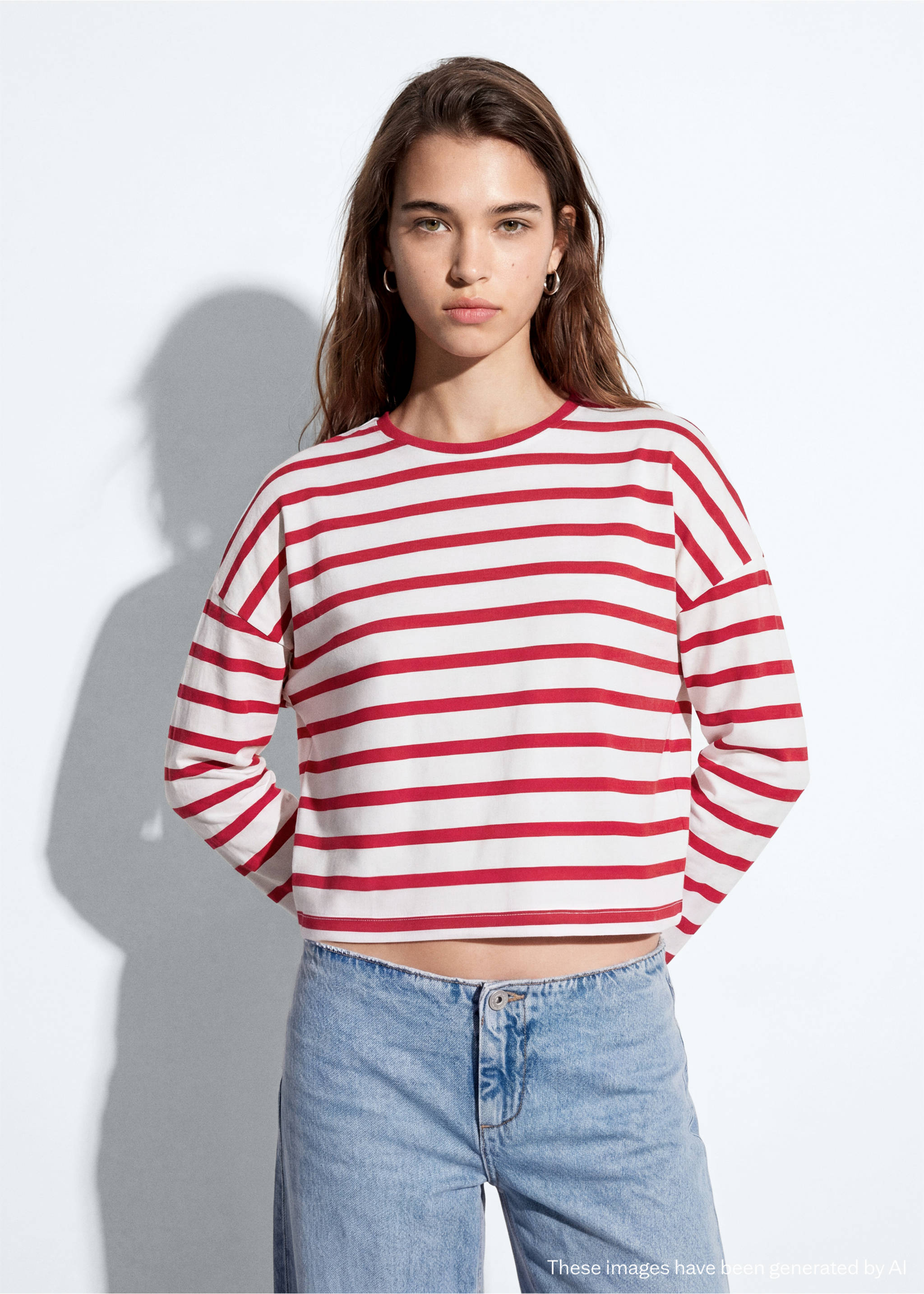 T-shirt 100 % coton rayures - Plan moyen, Rouge. Ref: 37083279-00.
