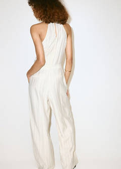 Striped halter-neck jumpsuit — Ecru 3