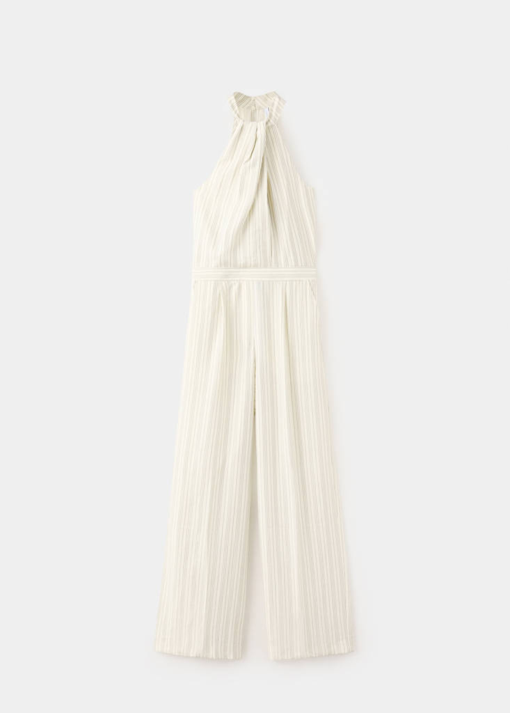 Striped halter-neck jumpsuit — Ecru