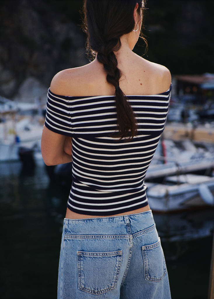 Striped boat-neck top — Navy