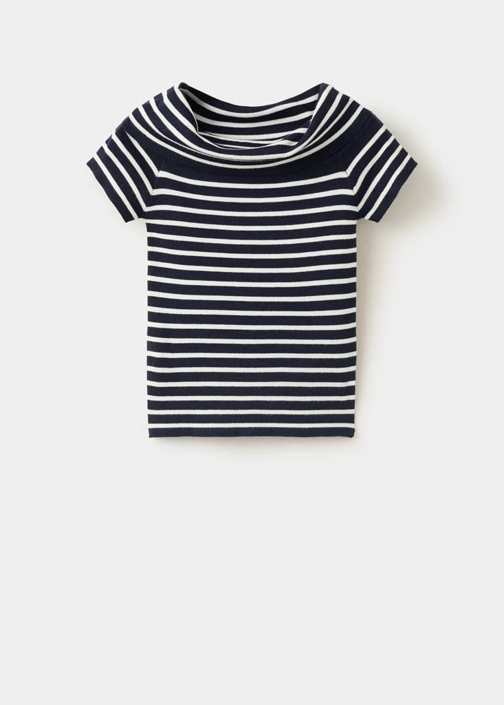 Striped boat-neck top — Navy