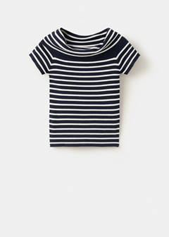 Striped boat-neck top — Navy 5