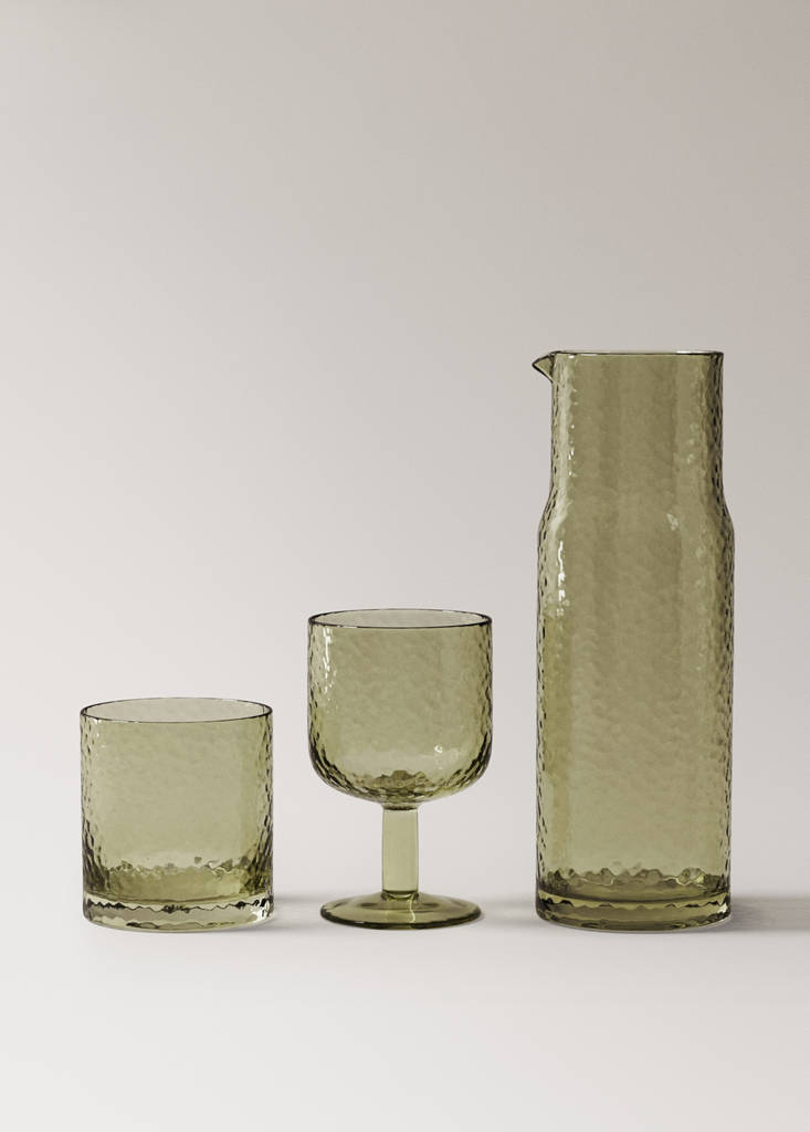 Hammered stem glass — Green