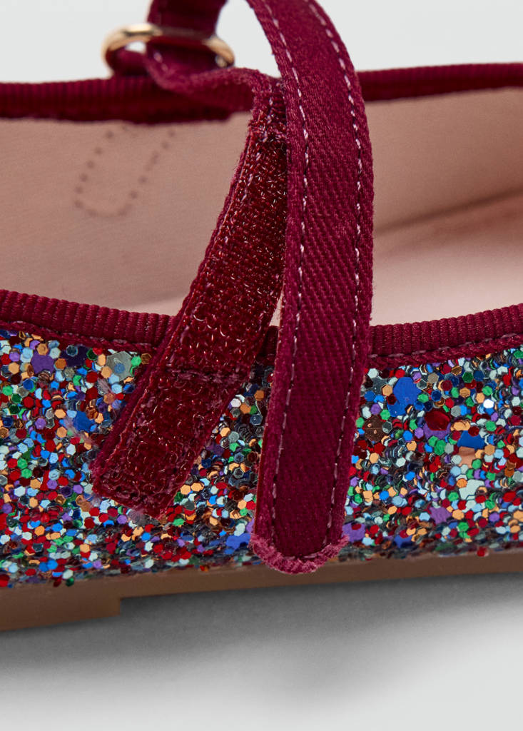 Glitter ballerina with adjustable strap — Burgundy
