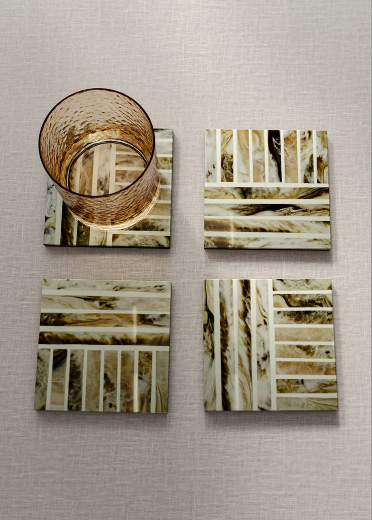 Multicoloured resin coaster — Forest Green