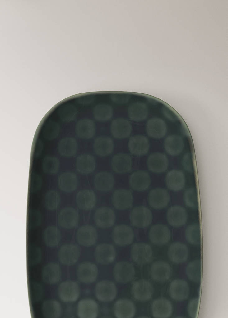 Printed stoneware plate — Petrol Blue