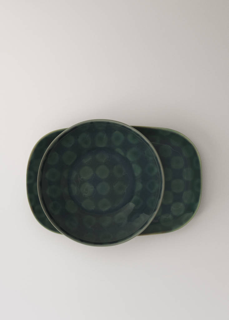 Printed stoneware plate — Petrol Blue