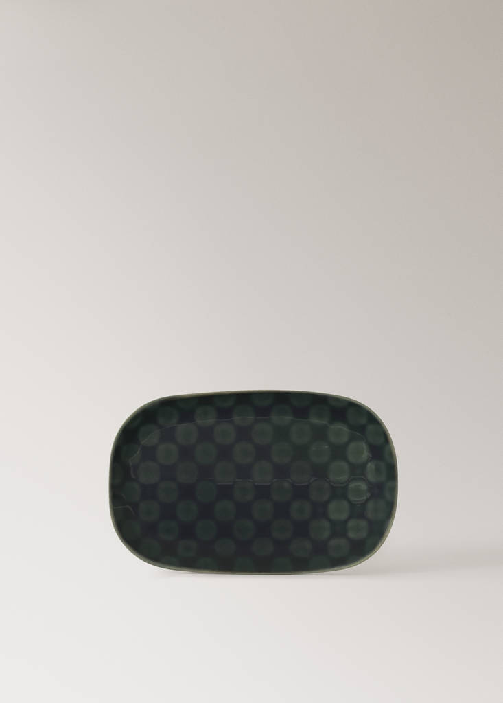 Printed stoneware plate — Petrol Blue