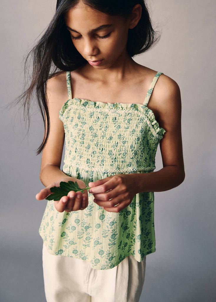 Floral print strappy top — Green