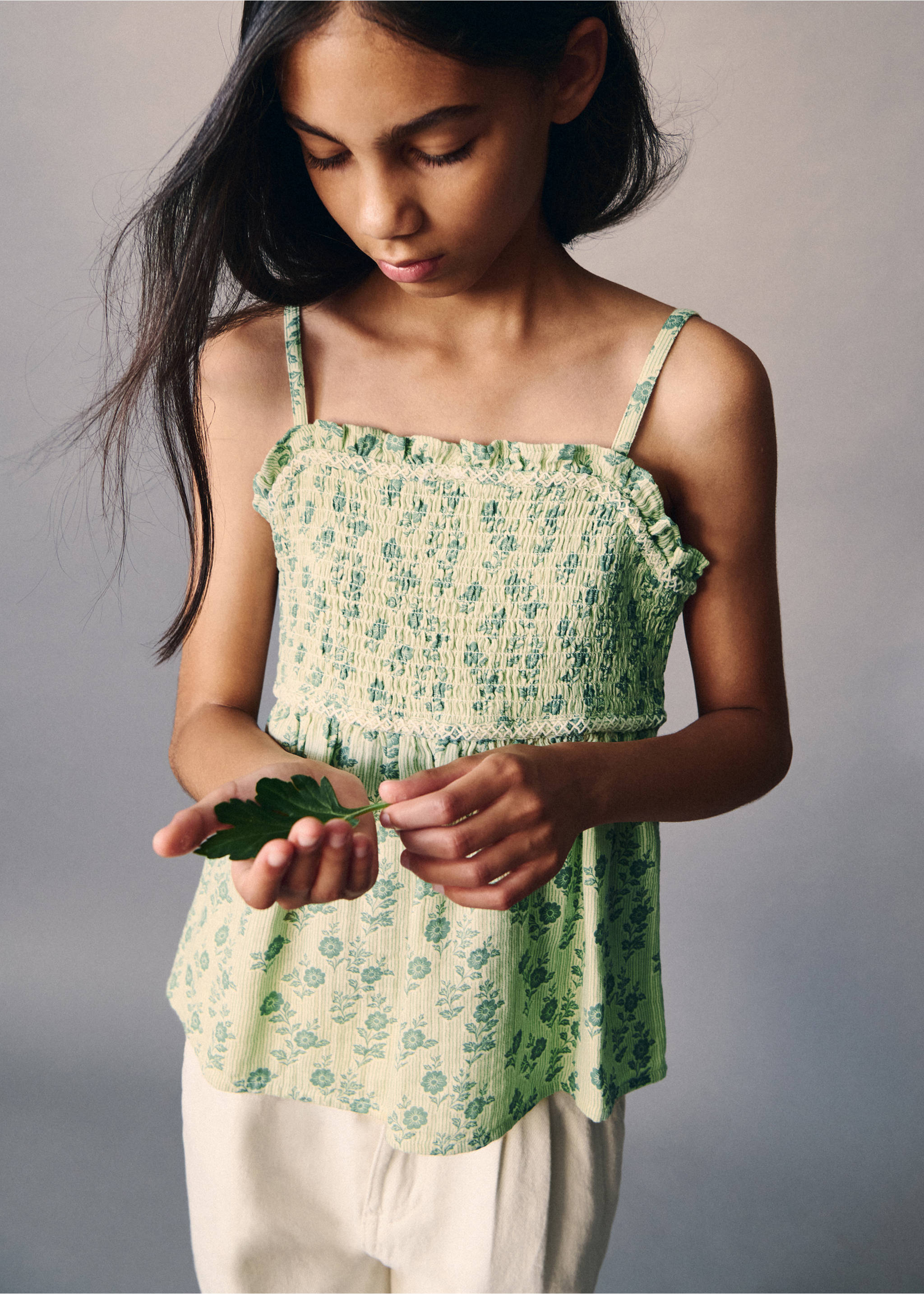 Floral print strappy top - Details of the article 5, Green. Ref: 37083313-00.