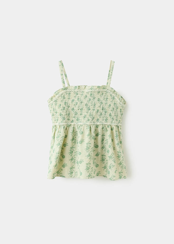 Mango Kids' Blouse À Bretelles À Imprimé Floral In Vert