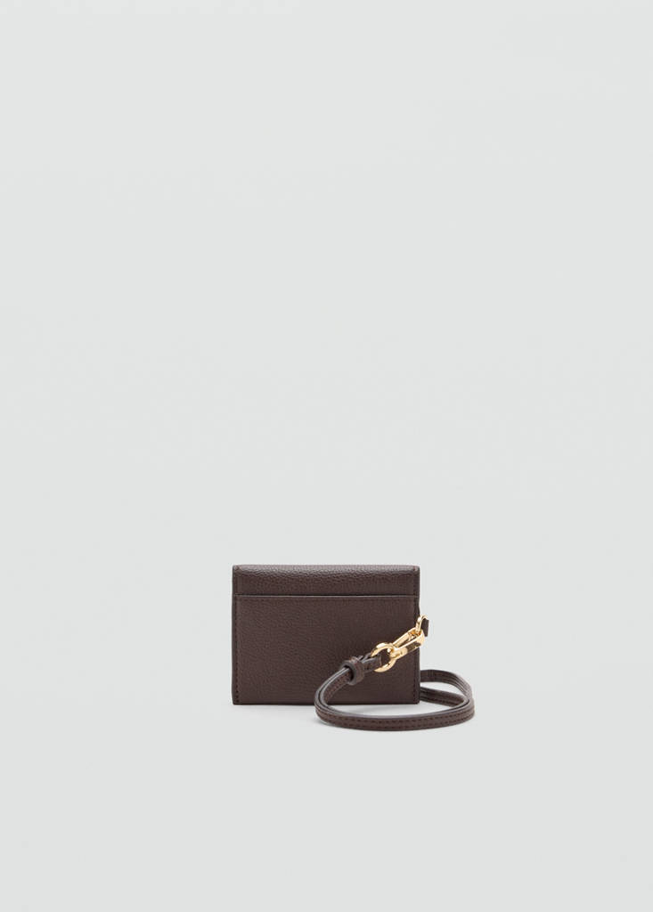Jewel button flap card holder — Chocolate