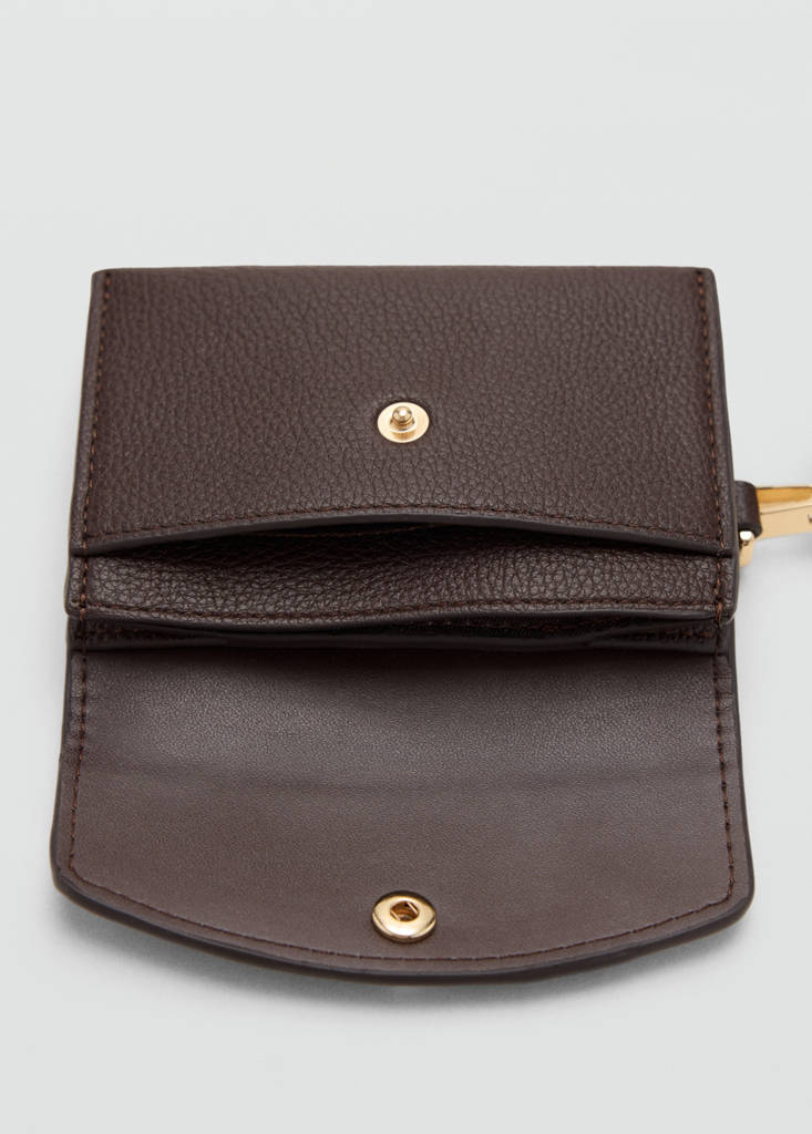 Jewel button flap card holder — Chocolate