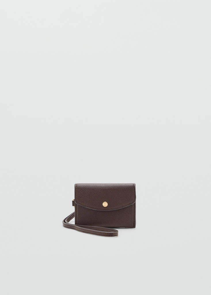 Jewel button flap card holder — Chocolate