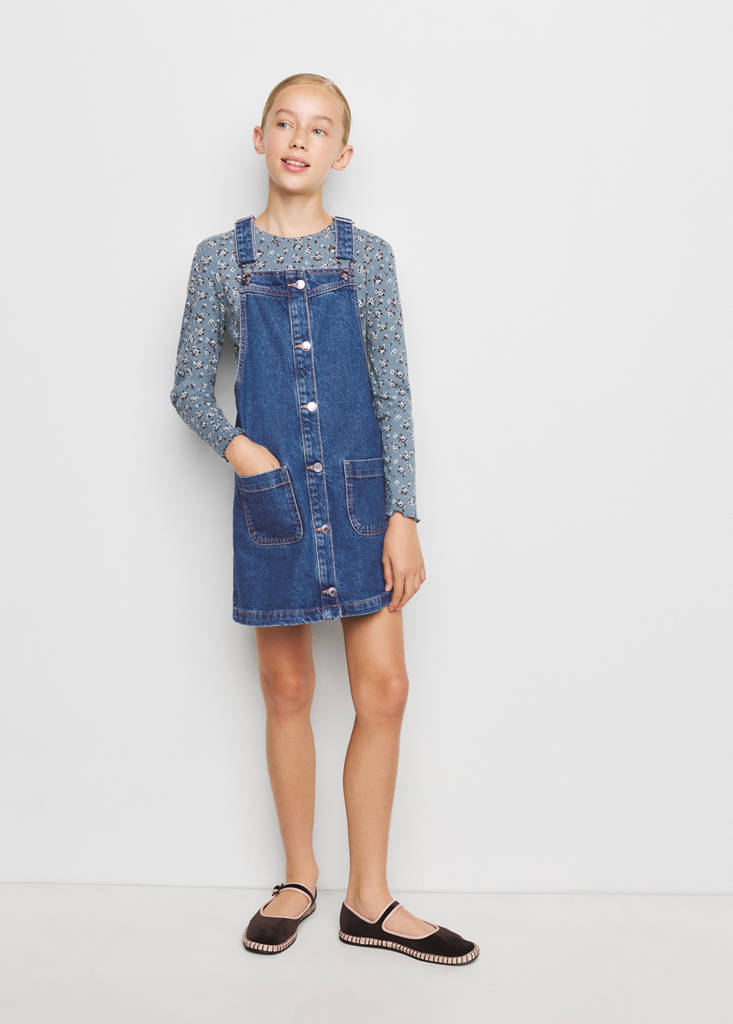 Pocket denim pinafore dress — Dark Blue