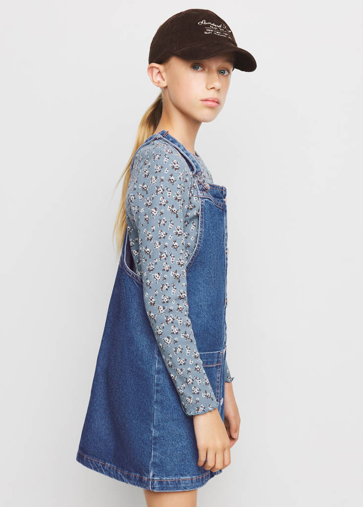 Pocket denim pinafore dress — Dark Blue