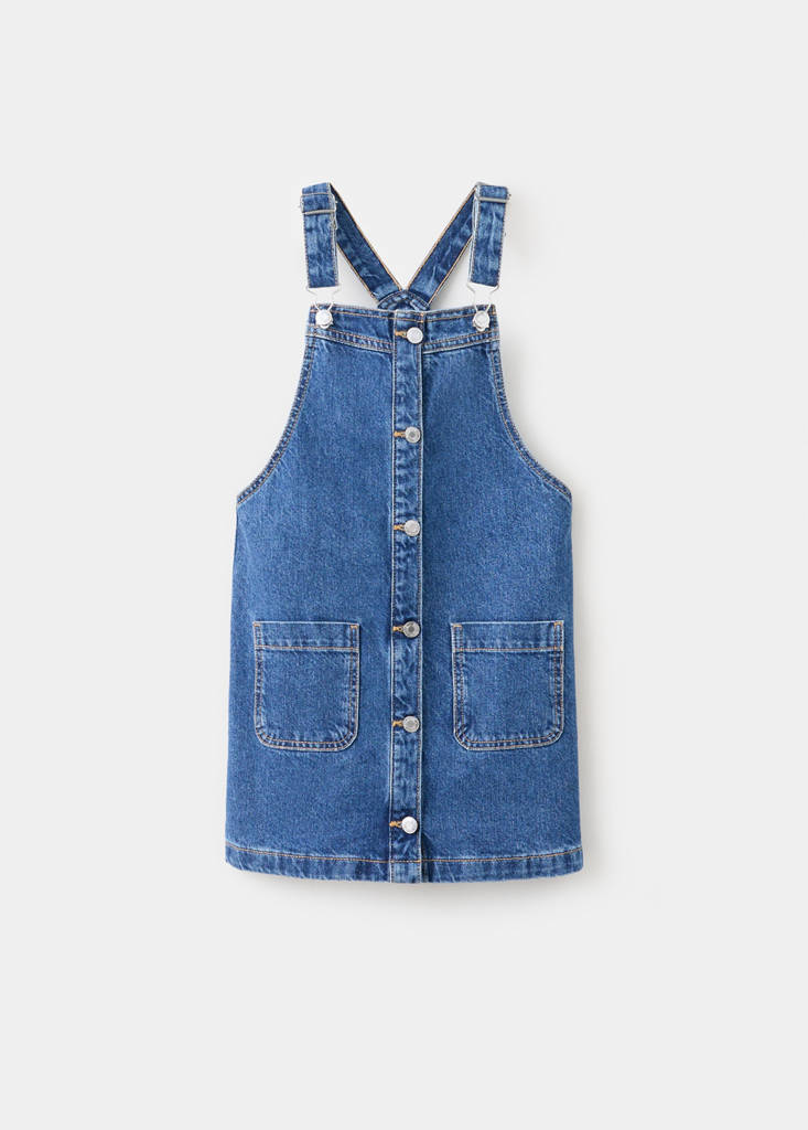 Pocket denim pinafore dress — Dark Blue