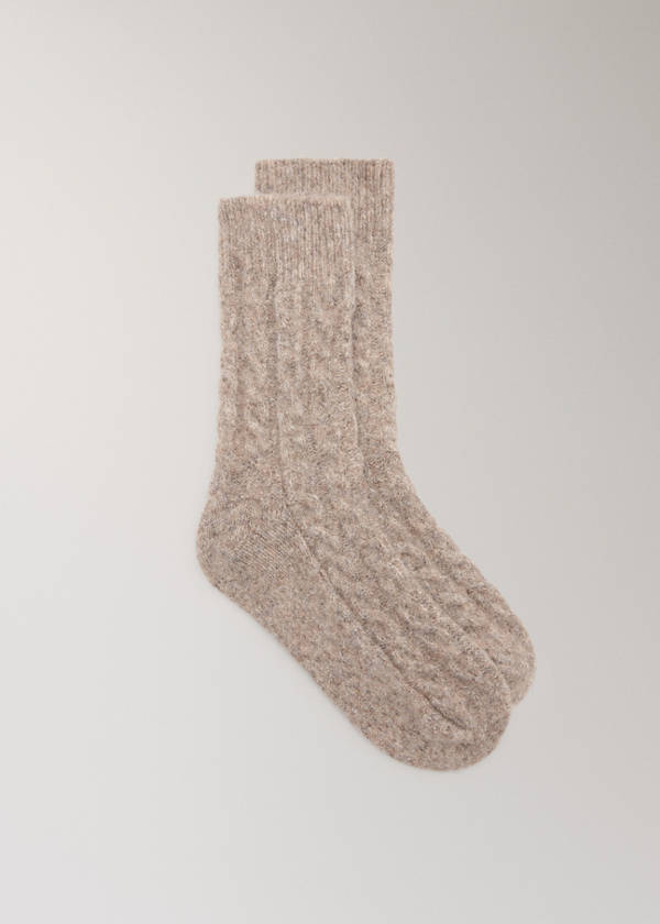 Chunky-knitted braided socks — Brown