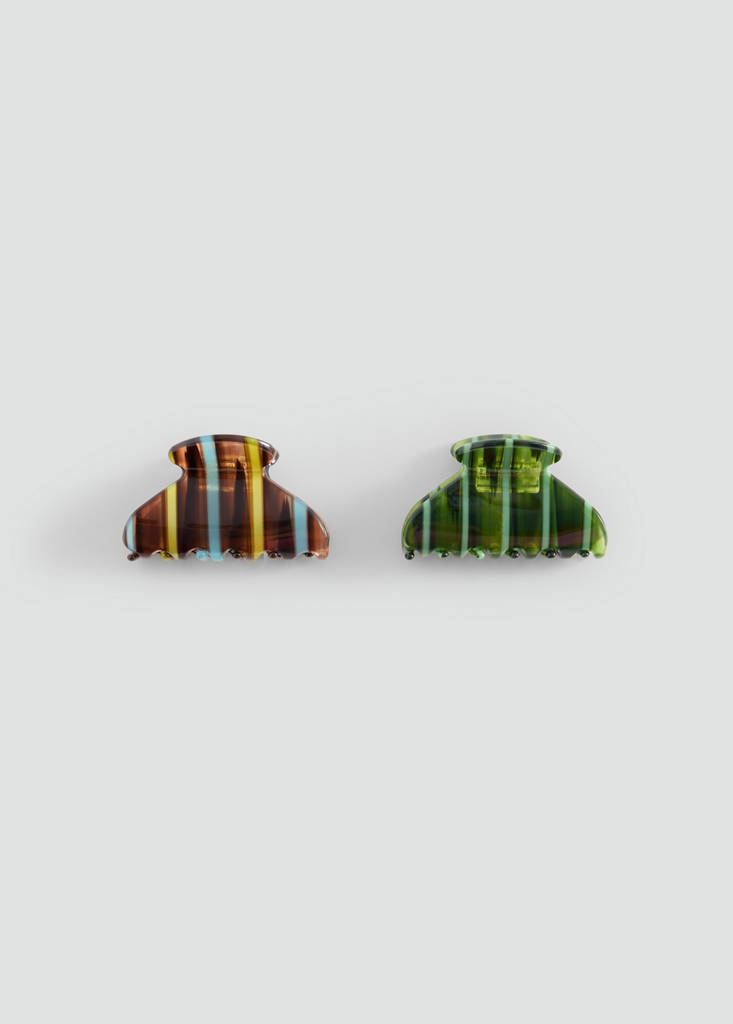 Pack of 2 striped hair clips — Brown