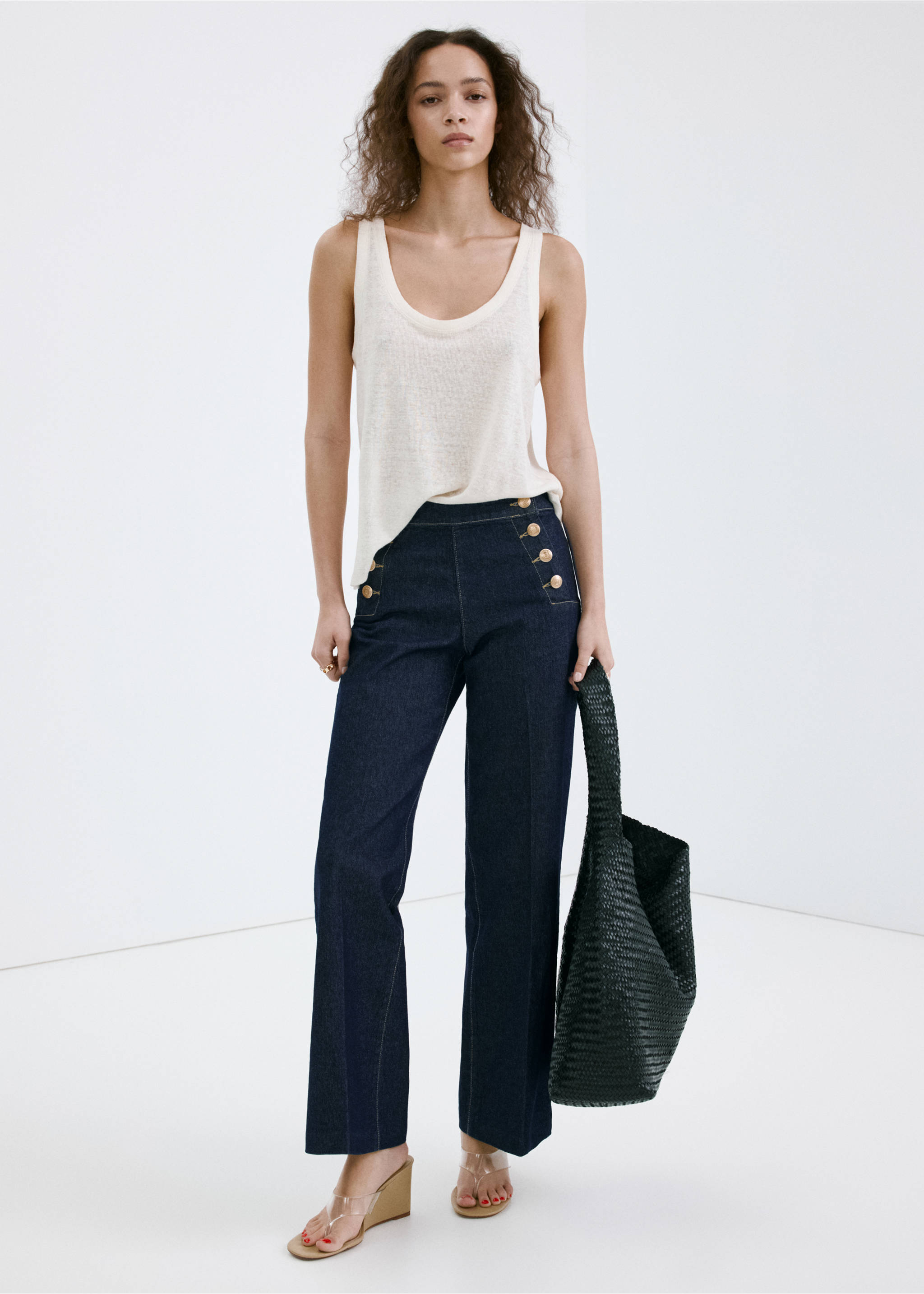 Wide-leg jeans with side buttons - General plane, Open Blue. Ref: 37083322-00.