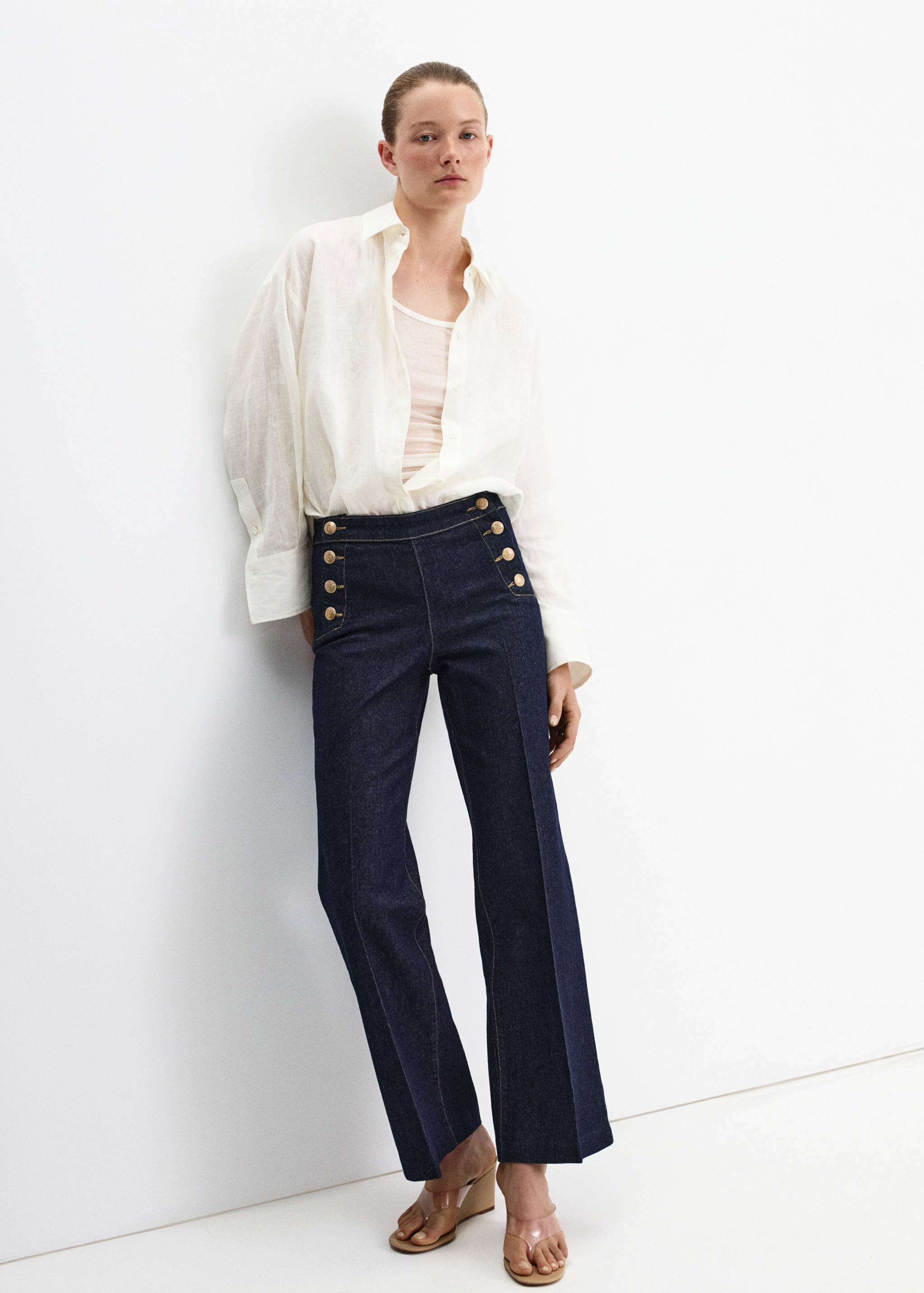 Jeans wide leg botones laterales - Plano general