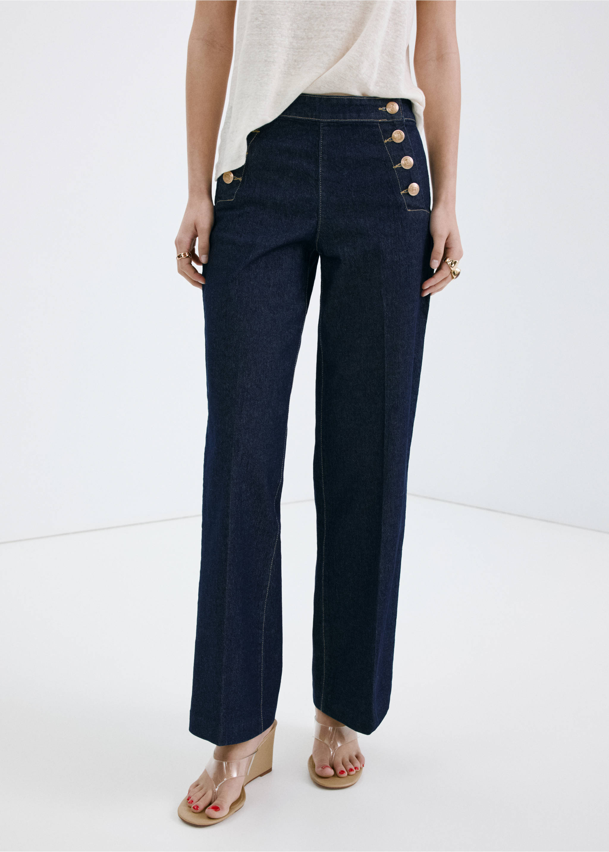 Wide-leg jeans with side buttons - Medium plane, Open Blue. Ref: 37083322-00.