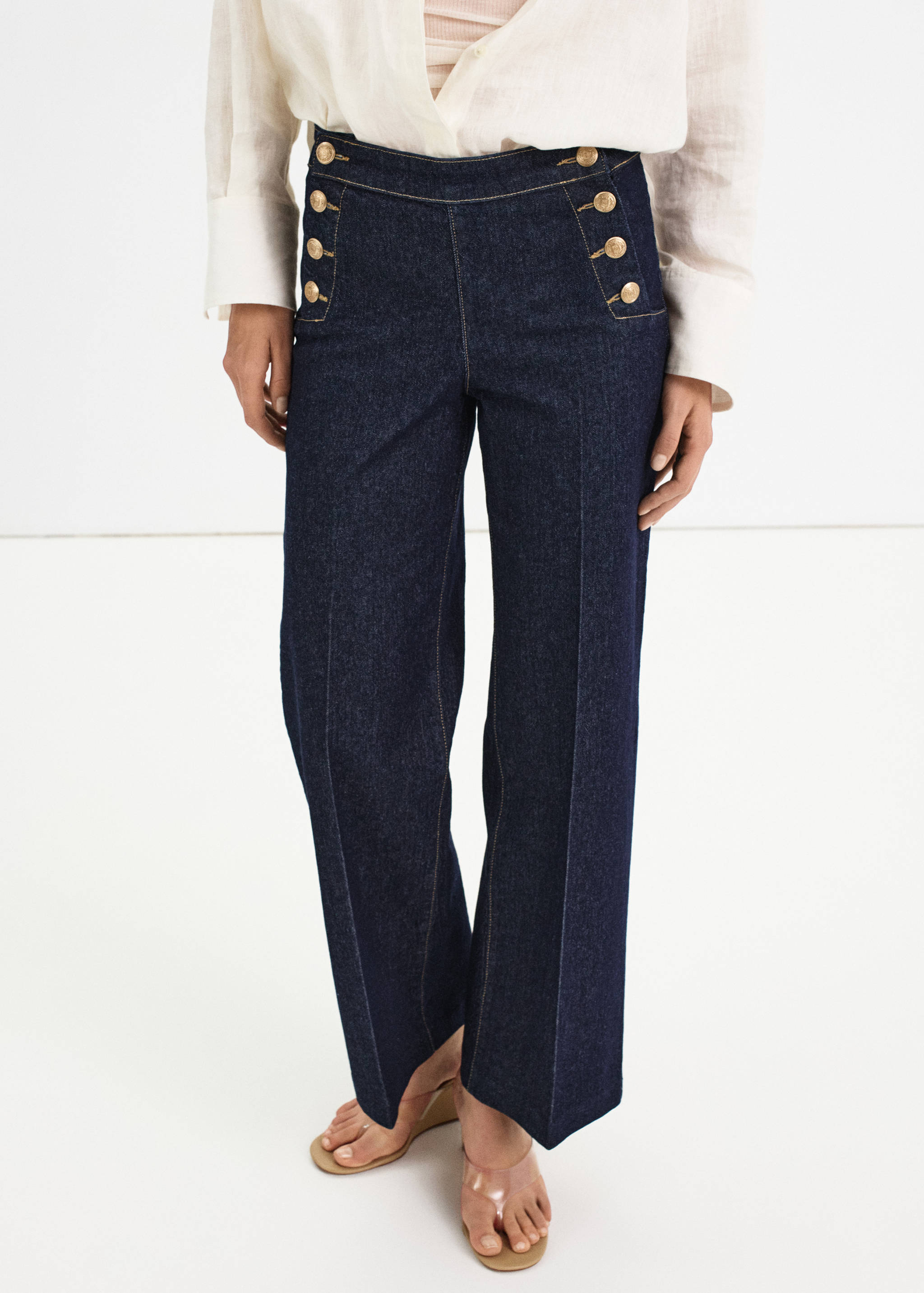 Jeans wide leg botones laterales - Plano medio