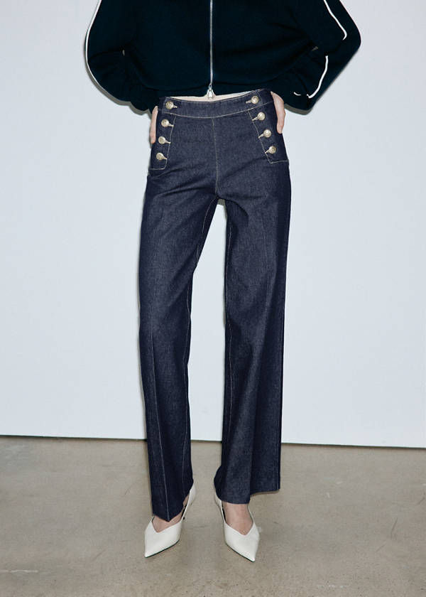 Wide-leg jeans with side buttons — Open Blue