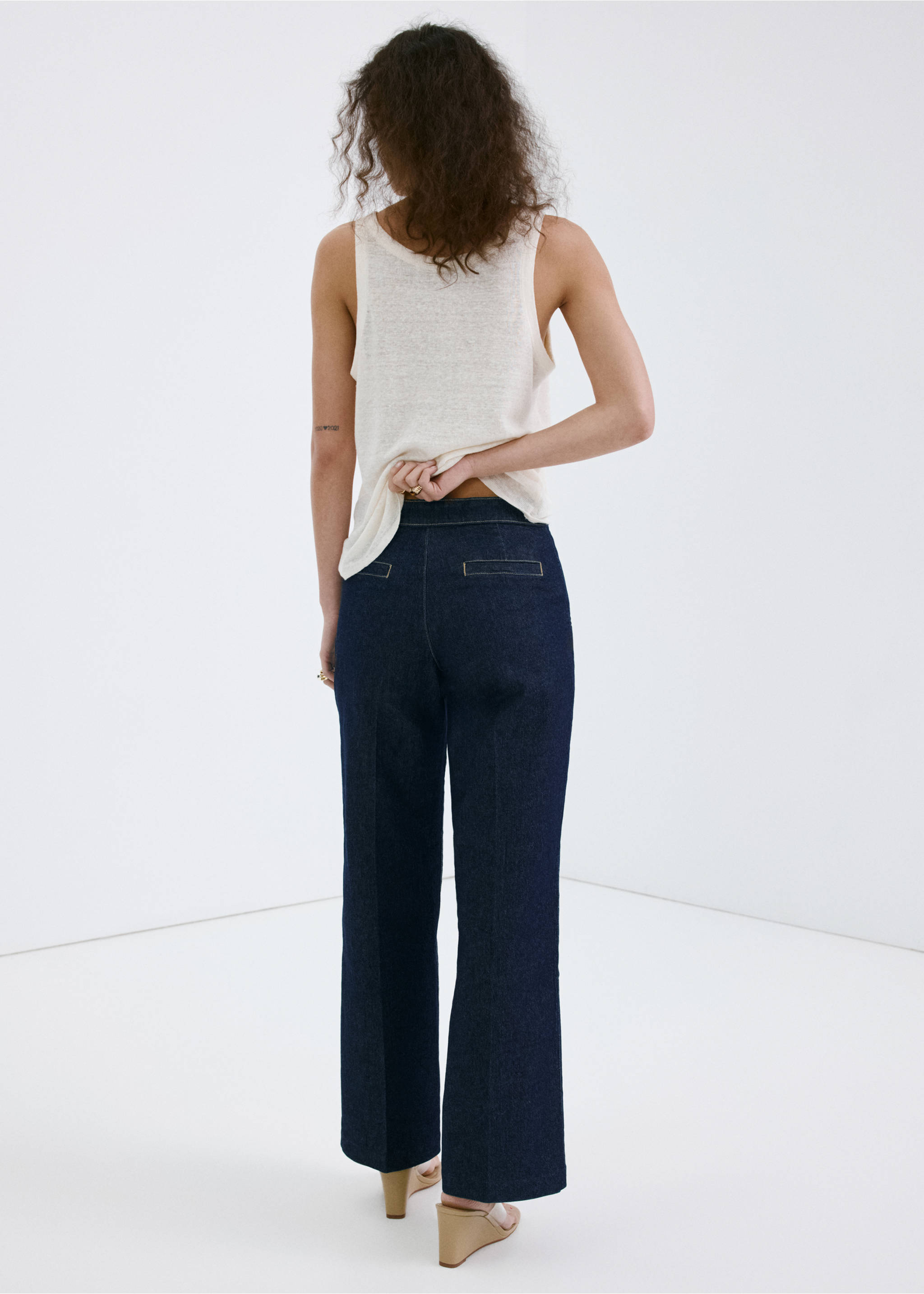 Wide-leg jeans with side buttons - Reverse of the article, Open Blue. Ref: 37083322-00.
